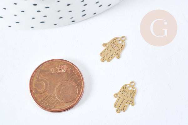 Breloque main fatma acier 201 inoxydable doré 14mm, x1 (G8721)