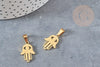 Breloque main fatma acier doré,création bijoux acier inoxydable ,pendentif religion, Pendentif zircon,19.5mm, x1 G3648