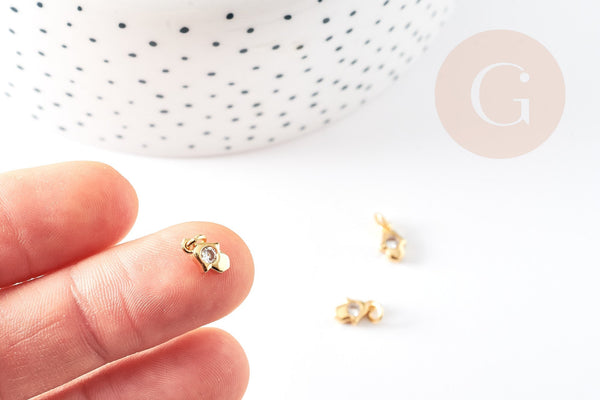 Breloque main fatma laiton doré 18k cristal blanc,création bijoux,pendentif religion, Pendentif zircon,13mm, x1 (G3470)