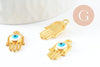Breloque main fatma oeil laiton doré 18k 20.5mm,pendentif mystique chance pour création bijoux,x1 (G3511)