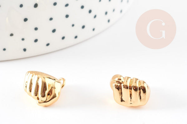 Breloque main poing laiton doré 18k 14mm, Pendentif or pour création de bijoux, x1 (G3565)