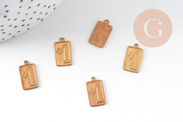 Breloque médaille laiton, fournitures pour bijoux, breloque bijoux, numéro 1, 15mm x5 (G0998)