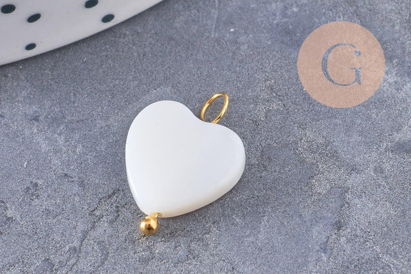 Breloque nacre blanche naturelle coeur étoile lune fleur zamac doré 13~16.5mm, x1 (G10090)