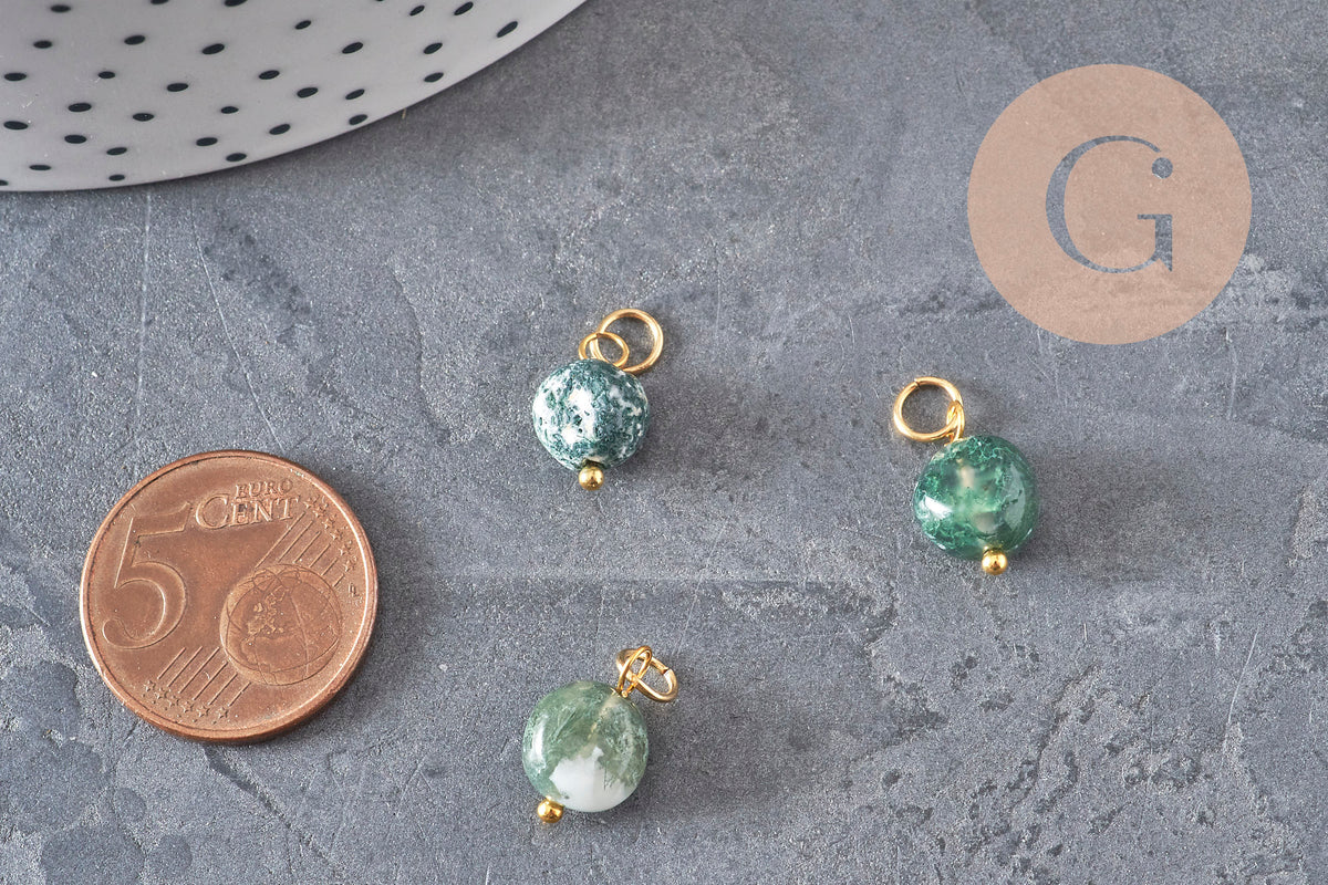 Nugget charm, natural green agate, 304 gold-plated stainless steel, 14mm, x1 VALID