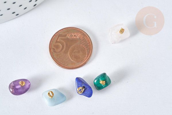 Breloque nuggets pierre naturelle zamac doré 7-11mm, x1 (G8035)