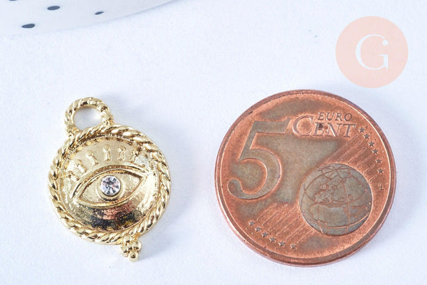 Breloque oeil protecteur zamac doré 18k cristal zircon9mm , x1 (G5490)