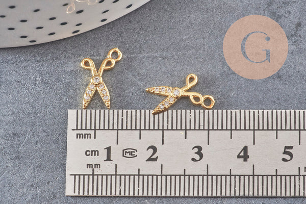 Breloque pendentif ciseaux laiton doré 18k 15.5mm, x1 (G4461)