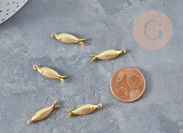 Breloque poisson acier 304 inoxydable doré 14k 21mm, x1 (G1529)