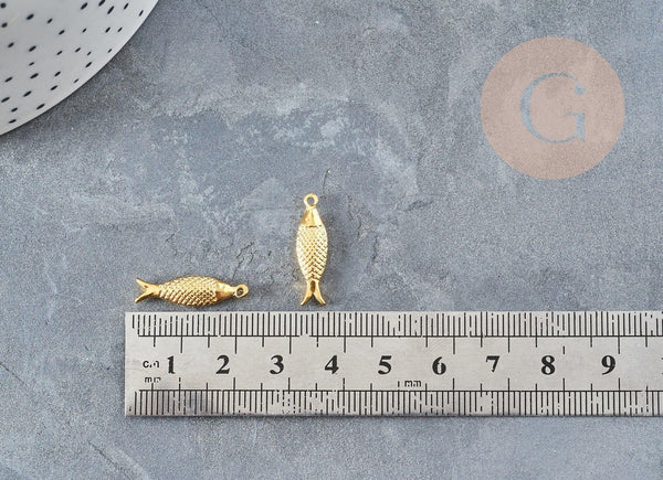 Breloque poisson acier 304 inoxydable doré 14k 21mm, x1 (G1529)