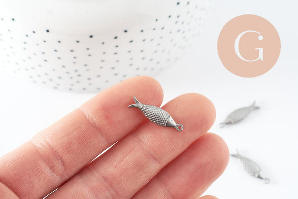 Breloque poisson acier 304 inoxydable platine 21mm, x1 (G9536)