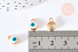 Breloque rond Œil émail blanc 10mm, pendentif mauvais œil en résine, création bijoux chance, x 10 G7117