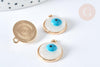 Breloque rond Œil protecteur zamac doré émail blanc 19mm, création bijoux chance, x1 G7408