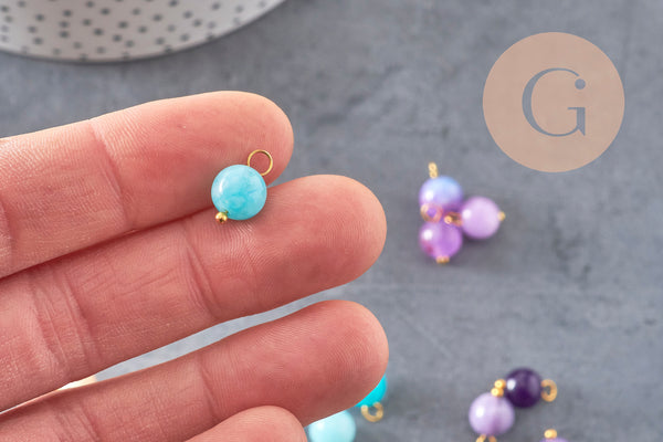 Breloque ronde Jade teinté laiton doré 13x7.5mm, x1 (G9051)