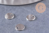 Breloque ronde cuivre plaqué or blanc (rhodium) 5mm, x4 (G9996)