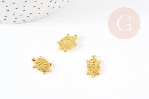 Breloque tortue zamac doré 16mm sans nickel NON PERCEE ,pendentif animal dorécréation bijoux, x2 G5308