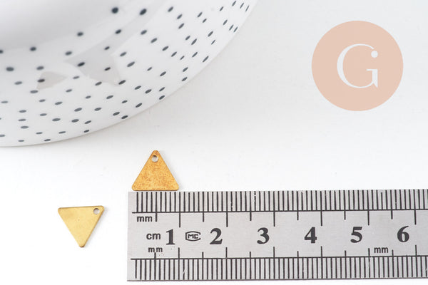 Breloque triangle 1 trou laiton brut pendentif sans nickel, pendentif géométrique,9mm, x50 (8.8gr) (G2481)