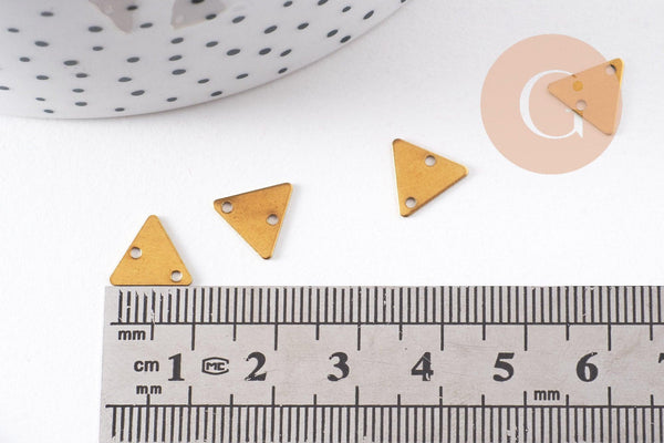 Breloque triangle 2 trous laiton brut 9mm,pendentif géométrique x 10 (G10136)
