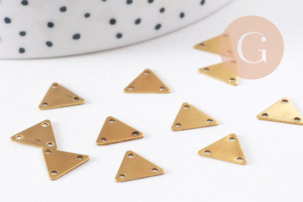 Breloque triangle 3 trous laiton brut, pendentif sans nickel,creation bijoux, pendentif geometrique,9mm,x 10 (G3111)