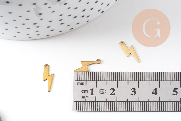 Breloques éclair laiton brut, fourniture laiton brut,pendentif éclair, sans nickel,pendentif eclair,création bijoux, x 50,14mm-G1664