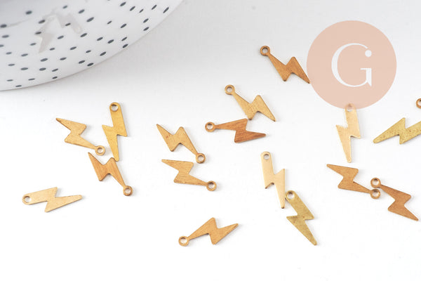 Breloques éclair laiton brut, fourniture laiton brut,pendentif éclair, sans nickel,pendentif eclair,création bijoux, x 50,14mm-G1664