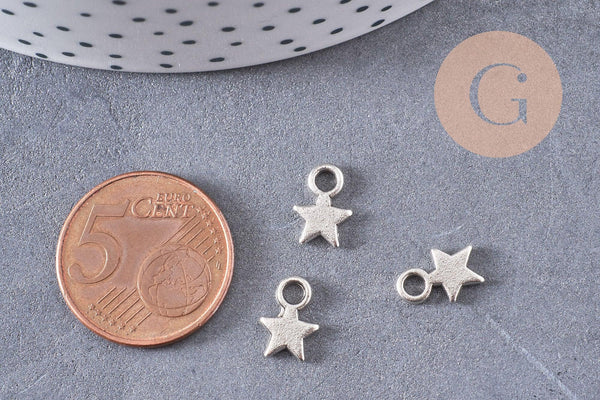 Breloques étoiles argentées , pendentif argent, Pendentif étoiles, étoile argentée, 1cm, x50 (13.1gr) (G0059)