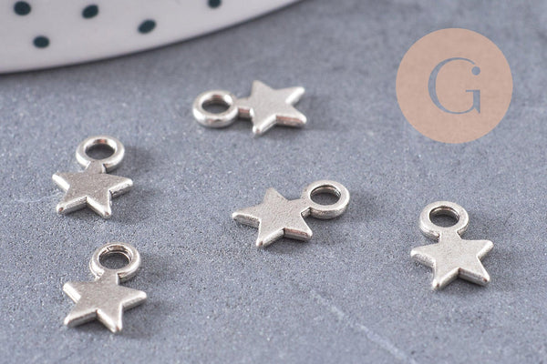 Breloques étoiles argentées , pendentif salace argenté 10mm, x50 (14gr) (G0059)