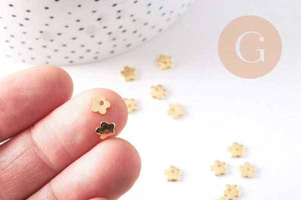 Breloques fleurs acier 201 inoxydable doré 6mm, x10 (G10506)