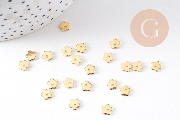 Breloques fleurs acier 201 inoxydable doré 6mm, x10 (G10506)