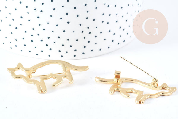 Broche Chat zamac doré 54mm, x1 (G8850)
