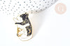 Broche Pin's Chat émail blanc et noir zamac doré 35x23mm, broche dorée, décoration veste, x1 G8082