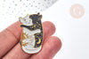 Broche Pin's Chat émail blanc et noir zamac doré 35x23mm, broche dorée, décoration veste, x1 G8082