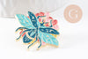 Broche Pin's Insecte émail multicolore zamac doré 34mm, décoration veste, broche insecte, x1 (G9978)
