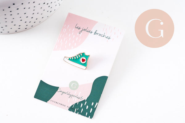 Broche Pin's chaussure Converse doré émail turquoise 22.5mm, x1 (G10943)