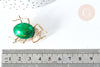 Broche Scarabée émail vert zamac doré strass blanc 39x30mm, x1 (G8066)