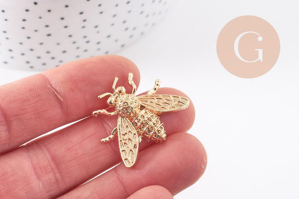 Broche abeille zamac doré 27mm, x1 (G10137)