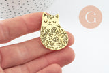 Broche chat assis gravée acier 304 inoxydable doré 35mm, x1 (G9785)