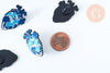 Broche coeur vague océan mystique doré émail noir 33x23mm, x1 (G6382)