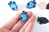Broche coeur vague océan mystique doré émail noir 33x23mm, x1 (G6382)
