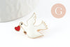 Broche colombe blanche coeur rouge zamac doré 29mm, x1 (G9460)