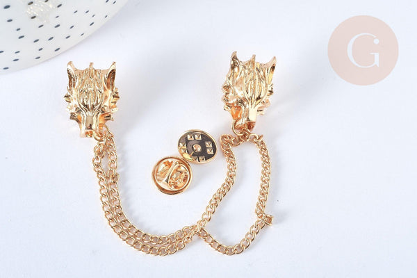 Broche de col Lion zamac doré, customisation vêtement, x1 G7022