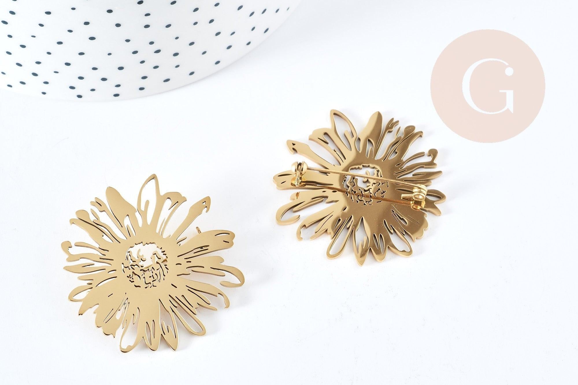 Broche fleur pissenlit acier 201 inoxydable 42.5mm, x1 (G8500)