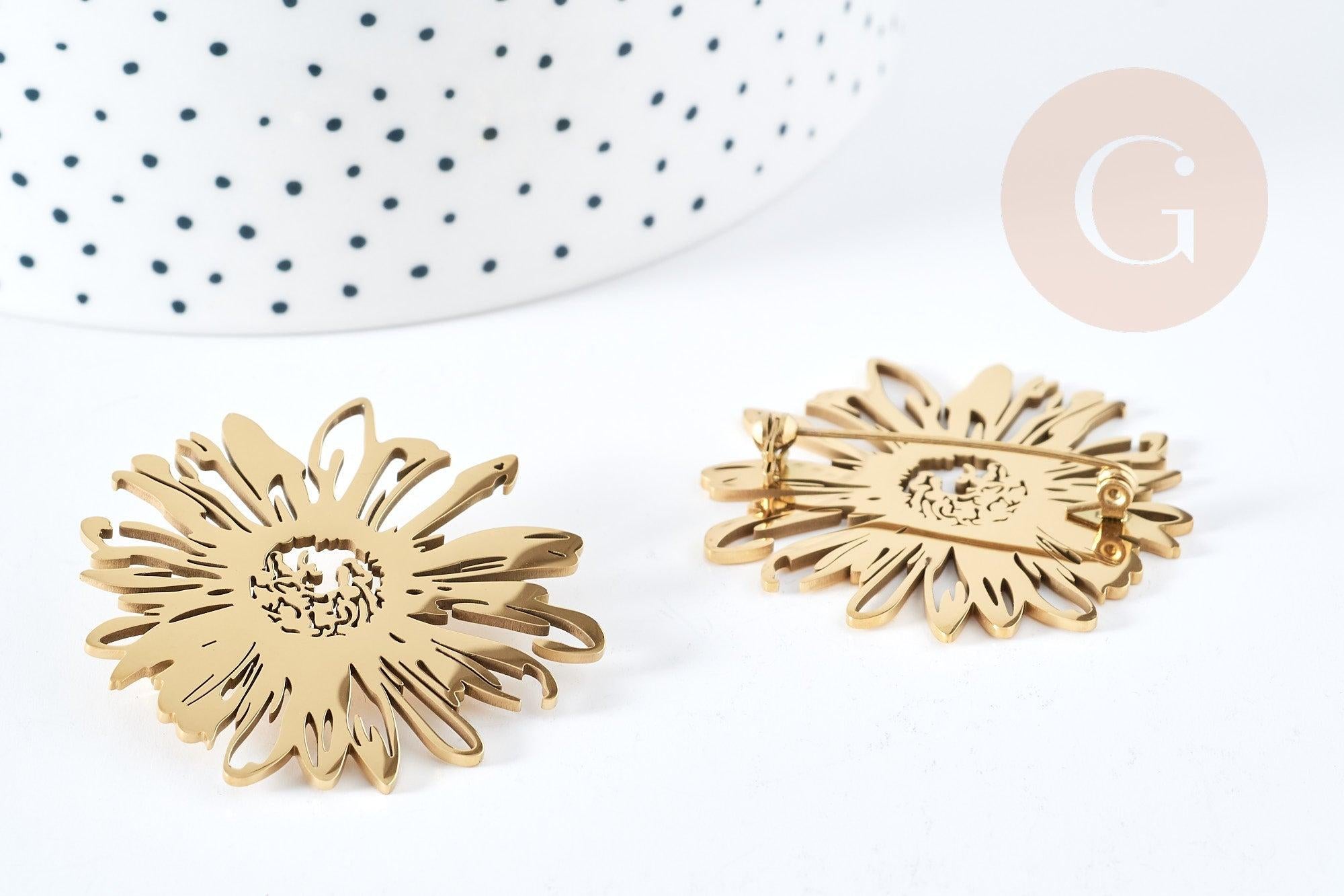 Broche fleur pissenlit acier 201 inoxydable 42.5mm, x1 (G8500)