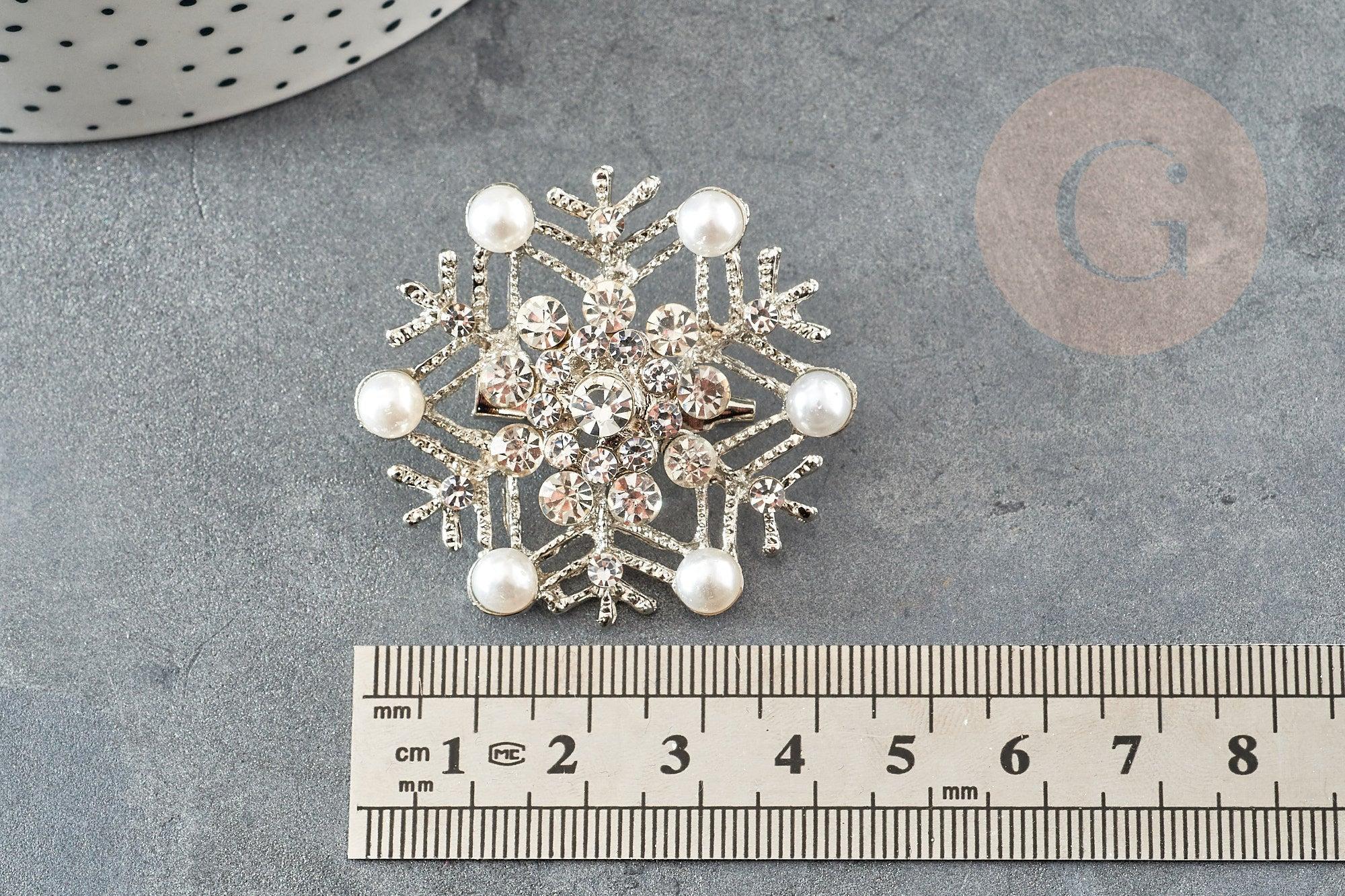 Broche flocon de neige zamac zircons 45mm, x1 (G9774)