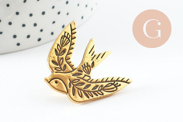 Broche hirondelle acier 304 inoxydable doré 33mm, x1 (G9784)