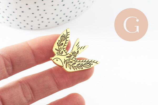 Broche hirondelle acier 304 inoxydable doré 33mm, x1 (G9784)