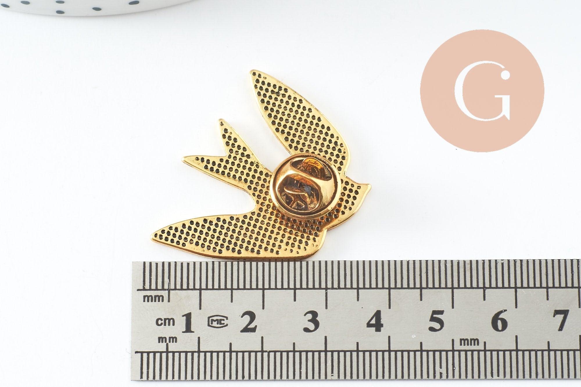 Broche hirondelle acier 304 inoxydable doré 33mm, x1 (G9784)