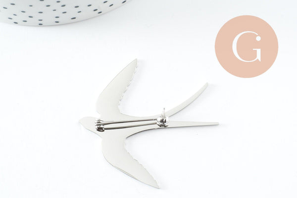 Broche hirondelle acier 316 inoxydable argenté 55mm, x1 (G9777)