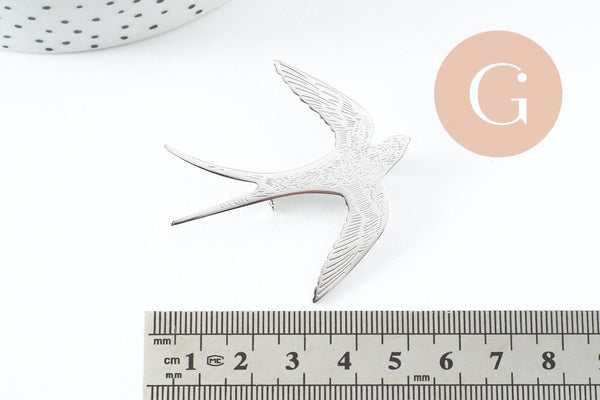 Broche hirondelle acier 316 inoxydable argenté 55mm, x1 (G9777)