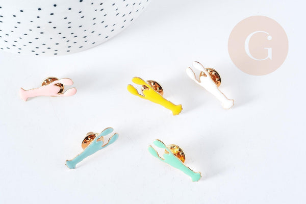 Broche langouste homard laiton doré émail coloré 24mm, x1 (G8509)