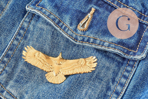 Broche oiseau aigle acier 304 inoxydable doré 30mm, x1 (G9746)